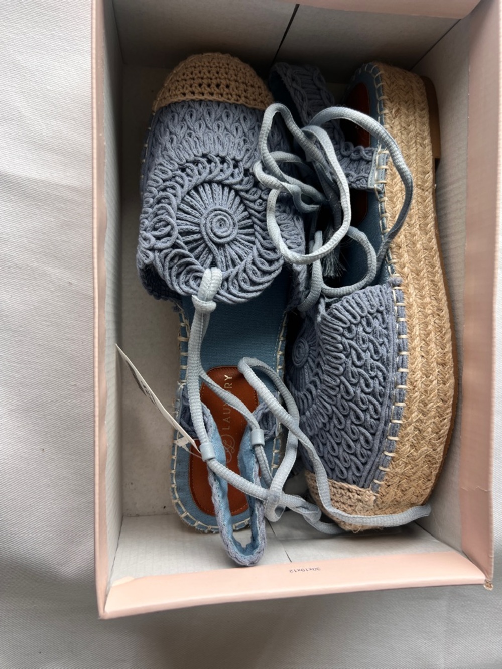 Chinese Laundry Light Blue Woven Lace-Up Platform Espadrilles size 9 NWT